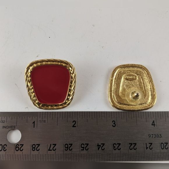 Vintage Avon Red Gold Tone 80's Style Earrings - Picture 7 of 7